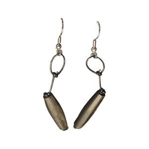 Black Earrings with String and Long Wooden Bead Excellent Condition